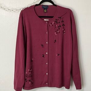 Charter Club Berry Floral Embroidered Cardigan